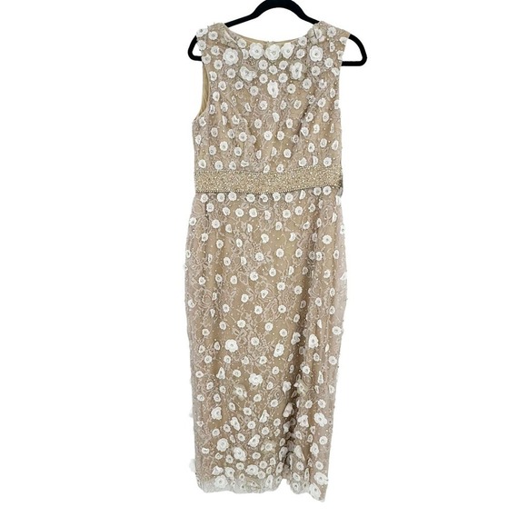 Mac Duggal Beaded Floral Appliqué Midi Sheath Formal/Prom Dress Nude Size 10 NWT - Picture 6 of 11